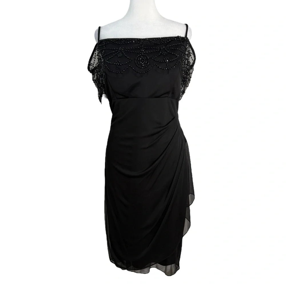 NWT DJ Jaz Black Embellished Cold Shoulder Jersey Sheath Dress Size 14